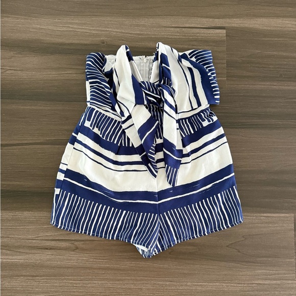 Delphi Blue and White Striped Tie-Front Strapless Romper - Picture 3 of 3